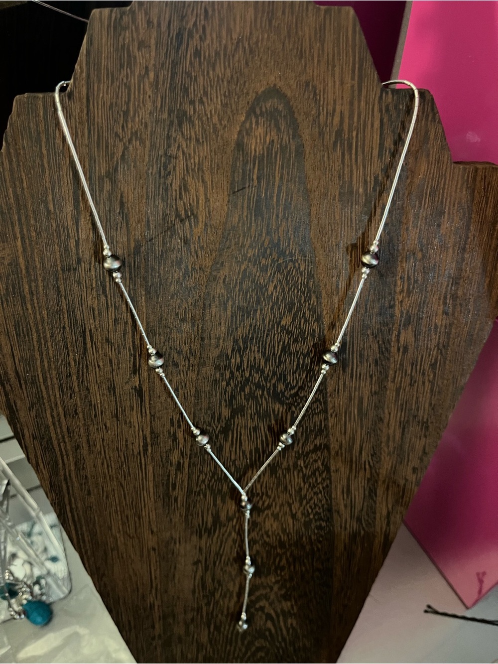 Liquid Sterling Silver Beaded Lariat Necklace 16 Inch